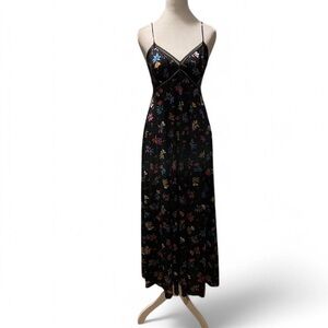 Black With Flowers Slip/dress Sheer Sz M L50P-P14